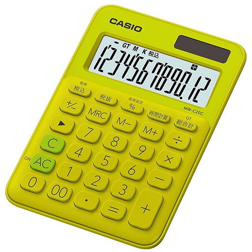 カシオ カラフル電卓 ミニジャストタイプ 12桁 ライムグリーン MW-C20C-YG-N 1台