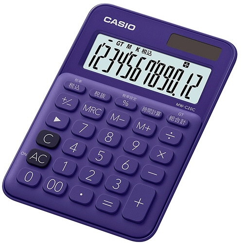 カシオ カラフル電卓 ミニジャストタイプ 12桁 パープル MW-C20C-PL-N 1台