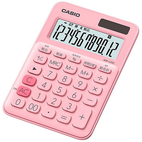 カシオ カラフル電卓 ミニジャストタイプ 12桁 ペールピンク MW-C20C-PK-N 1台
