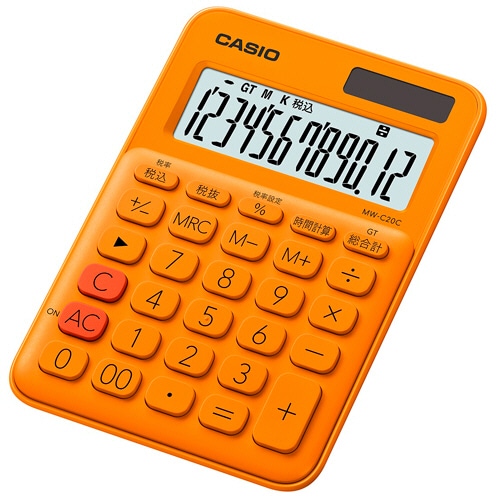 カシオ　カラフル電卓　１２桁　ミニジャストタイプ　オレンジ　ＭＷ－Ｃ２０Ｃ－ＲＧ－Ｎ　１台