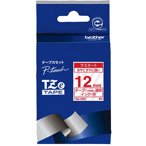 ブラザー　ピータッチ　ＴＺｅテープ（マットテープ）　１２ｍｍ　つや消し　透明／赤文字　ＴＺＥ－Ｍ３２　１個