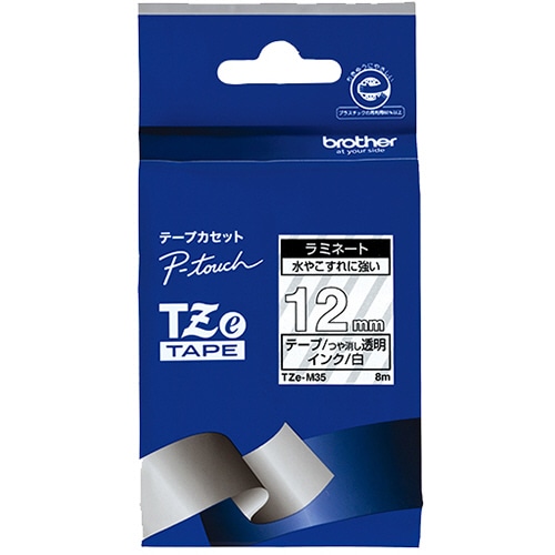 ブラザー　ピータッチ　ＴＺｅテープ（マットテープ）　１２ｍｍ　つや消し　透明／白文字　ＴＺＥ－Ｍ３５　１個