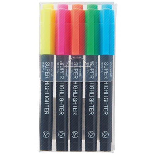 モナミ 蛍光ペン SUPER HIGHLIGHTER 5色セット(黄・桃・橙・緑・水色) 18443 1パック