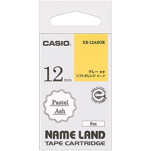 カシオ NAME LAND パステルアッシュテープ 12mm ソフトオレンジ/グレー文字 XR-12ASOE 1個