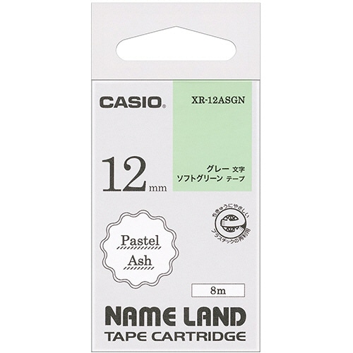 カシオ NAME LAND パステルアッシュテープ 12mm ソフトグリーン/グレー文字 XR-12ASGN 1個
