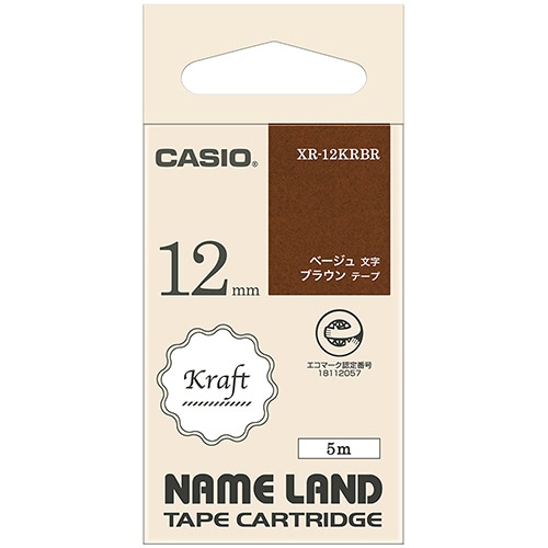 カシオ NAME LAND クラフトテープ 12mm×5m ブラウン/ベージュ文字 XR-12KRBR 1個
