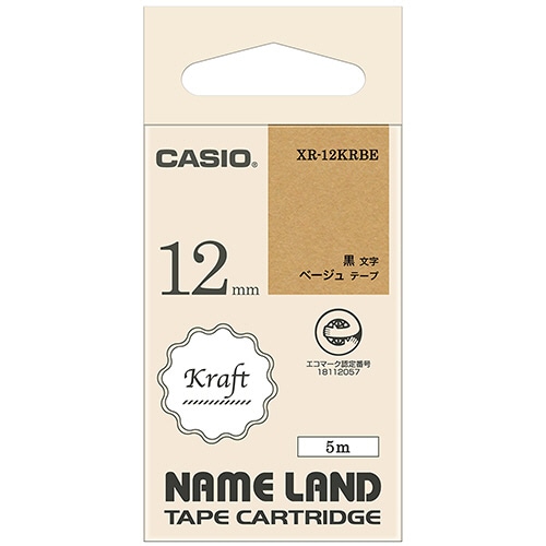カシオ NAME LAND クラフトテープ 12mm×5m ベージュ/黒文字 XR-12KRBE 1個