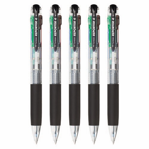 トンボ鉛筆 4色油性ボールペン リポーター4 0.7mm (軸色 透明) 業務用パック BC-FRC205P 1箱(5本)