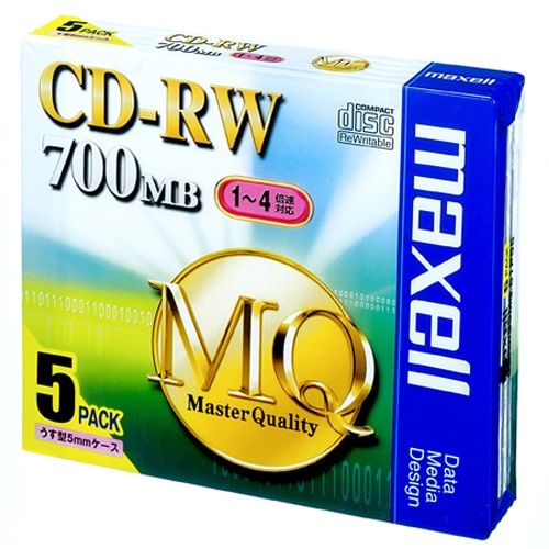 マクセル データ用CD-RW 700MB 4倍速 ブランドシルバー 5mmスリムケース CDRW80MQ.S1P5S 1パック(5枚)