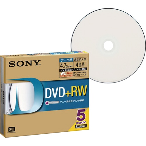 ソニー データ用DVD+RW 4.7GB 4倍速 ホワイトワイドプリンタブル 5mmスリムケース 5DPW47HPS 1パック(5枚)