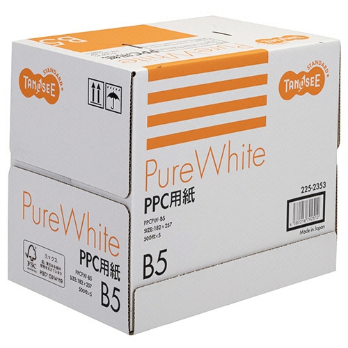 TANOSEE PPC用紙 Pure White B5 フタ無し箱 1箱(2500枚:500枚×5冊)