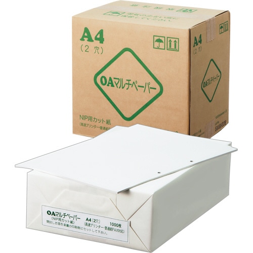 日本製紙 OAマルチカットペーパー A4 長辺 2穴 OAマルチ A4 2H 1箱(3000枚:1000枚×3冊)