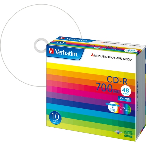 バーベイタム データ用CD-R 700MB 48倍速 ホワイトワイドプリンタブル 5mmスリムケース SR80SP10V1 1パック(10枚)