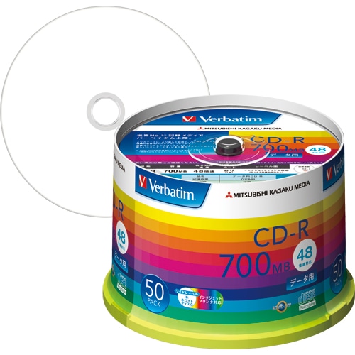 バーベイタム データ用CD-R 700MB 48倍速 ホワイトワイドプリンタブル スピンドルケース SR80SP50V1 1パック(50枚)