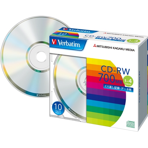 バーベイタム データ用CD-RW 700MB 4倍速 ブランドシルバー 5mmスリムケース SW80QU10V1 1パック(10枚)