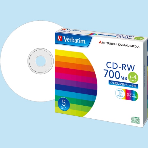 バーベイタム データ用CD-RW 700MB 4倍速 ホワイトプリンタブル 5mmスリムケース SW80QP5V1 1パック(5枚)