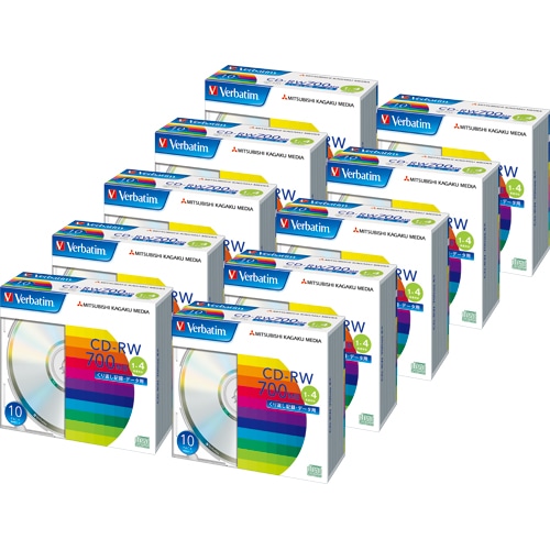 バーベイタム データ用CD-RW 700MB ブランドシルバー 5mmスリムケース SW80QU10V1C 1箱(100枚:10枚×10個)