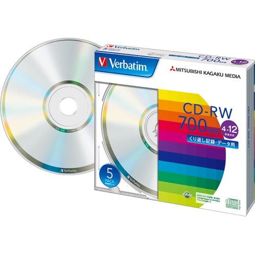 バーベイタム データ用CD-RW 700MB 4-12倍速 ブランドシルバー 5mmスリムケース SW80EU5V1 1パック(5枚)