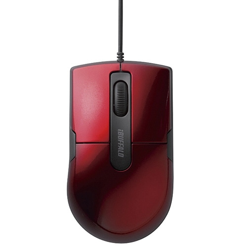 バッファロー 有線BlueLEDマウス 静音 3ボタン Mサイズ レッド BSMBU26SMRD 1個