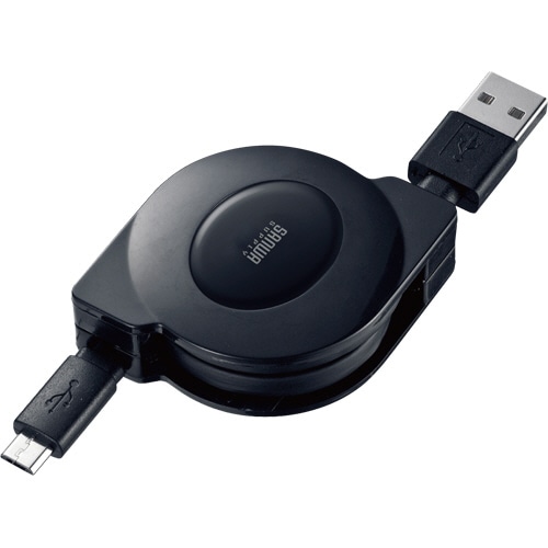 サンワサプライ 2A対応巻取りマイクロUSBケーブル ブラック KU-M102AMCB 1個