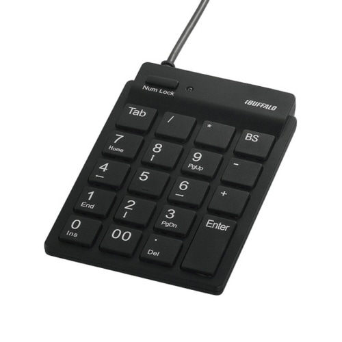 バッファロー スリムテンキーボード USB2.0ハブ(2ポート)/Tabキー付 ブラック BSTKH08BK 1個