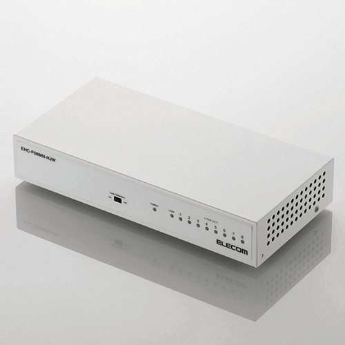 エレコム 100BASE-TX対応 スイッチングハブ 8ポート メタル筐体 ホワイト RoHS指令準拠(10物質) EHC-F08MN-HJW 1台