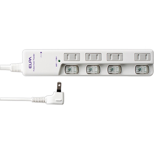 ELPA 耐雷サージ LEDスイッチ付タップ(ブレーカー付・上差し) 4個口 2m WLS-LU420SB(W) 1個
