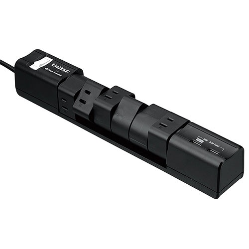 プリンストン 2ポートUSB給電機能付回転式6個口OAタップ Unitap ブラック PPS-UTAP6BK 1個