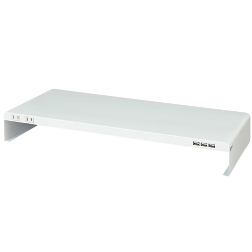 サンワサプライ 電源タップ+USBポート付机上ラック 幅600×奥行300×高さ80mm ホワイト MR-LC203W 1台