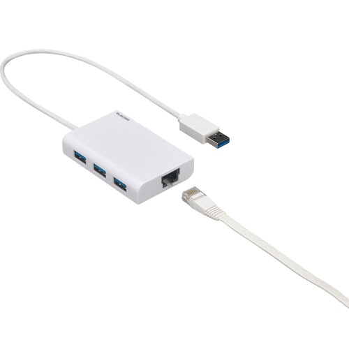 エレコム 有線LANアダプター Giga対応 USB3.0(Type-A) USBハブ機能付 ホワイト EDC-GUA3H-W 1個