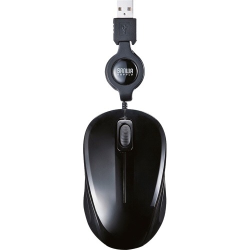 サンワサプライ 静音ケーブル巻き取りブルーLEDマウス ブラック MA-BLMA8BK 1個