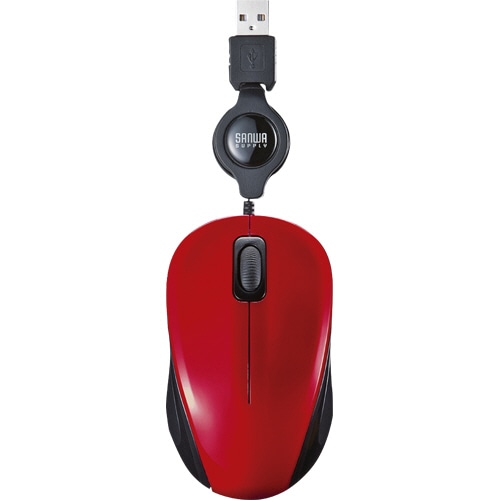 サンワサプライ 静音ケーブル巻き取りブルーLEDマウス レッド MA-BLMA8R 1個