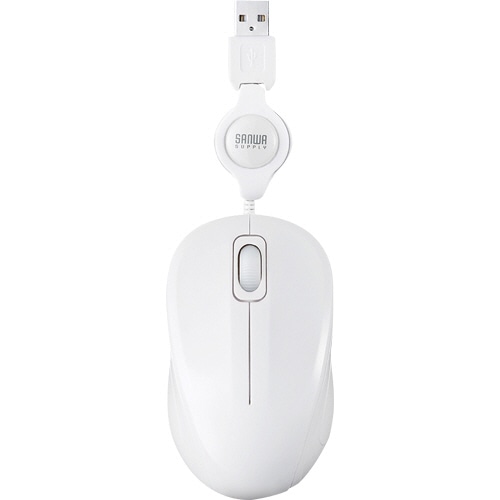 サンワサプライ 静音ケーブル巻き取りブルーLEDマウス ホワイト MA-BLMA8W 1個