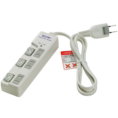 ELPA 耐雷サージ LEDランプスイッチ付タップ(上差し) 3個口 1m WBS-LU301B(W) 1個