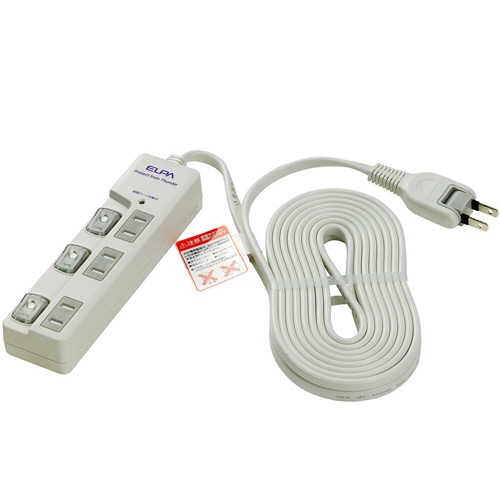 ELPA 耐雷サージ LEDランプスイッチ付タップ(上差し) 3個口 5m WBS-LU305B(W) 1個
