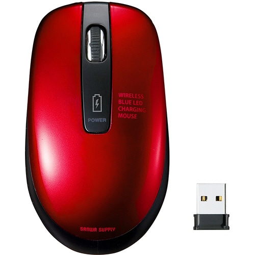 サンワサプライ 充電式ワイヤレスブルーLEDマウス レッド MA-WBL118R 1個
