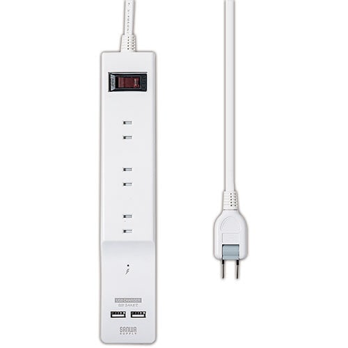 サンワサプライ 便利タップ(USB充電機能付き) 2P・9個口 2m TAP-B103U-2W 1個