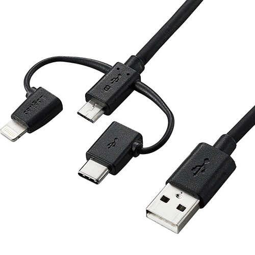 ロジテック 3in1スマートフォン用USBケーブル ブラック 1.2m LHC-AMBLCAD12BK 1本