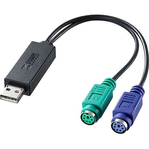 サンワサプライ USB-PS/2変換コンバータ USB(A)オス-ミニDIN6pinメス×2 USB-CVPS4 1本