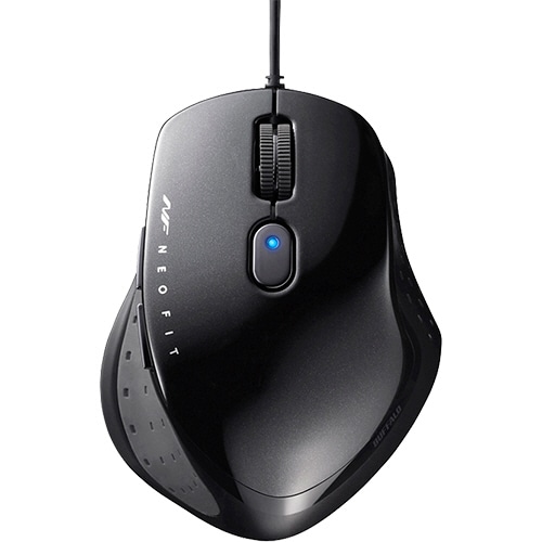 バッファロー 有線 BlueLED 5ボタン ネオフィットマウス Mサイズ ブラック BSMBU510MBK 1個