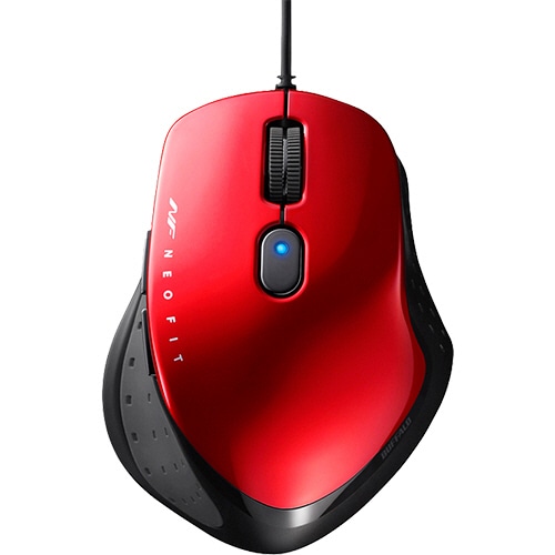 バッファロー 有線 BlueLED 5ボタン ネオフィットマウス Mサイズ レッド BSMBU510MRD 1個