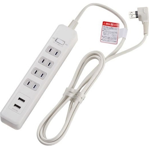 ELPA 耐雷 USB付きタップ 4個口+2ポート 2m ホワイト WLS-402USB(W) 1個
