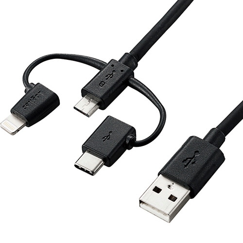 ロジテック 3in1スマートフォン用USBケーブル ブラック 0.3m LHC-AMBLCAD03BK 1本