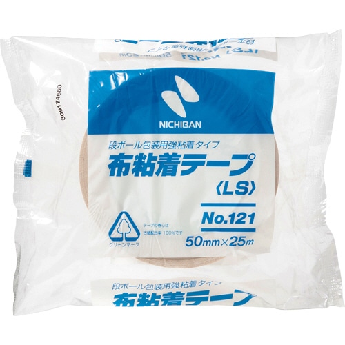 ニチバン 布粘着テープ No.121 中軽量物封かん用 50mm×25m 厚み0.20mm 黄土 121-50 1巻