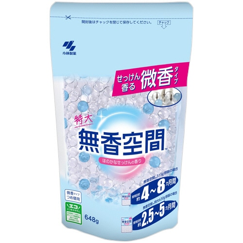 小林製薬 無香空間 ほのかなせっけんの香り 特大 つめ替用 648g 1個