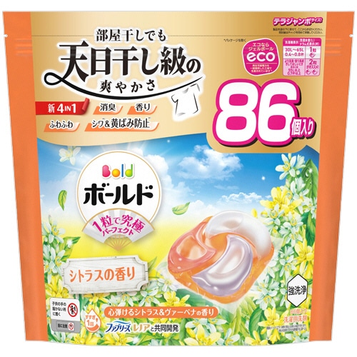 P&G ボールド ジェルボール4D 心弾けるシトラス&ヴァーベナの香り つめかえ用 テラジャンボサイズ 1パック(86個)