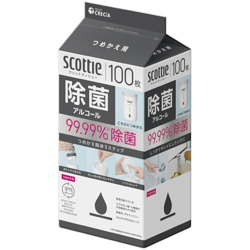 日本製紙クレシア　スコッティ　ウェットティシュー　除菌　アルコールタイプ　つめかえ用　１パック（１００枚）