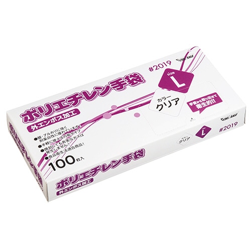 川西工業 ポリエチレン手袋 #2019 外エンボス クリア L 1箱(100枚)
