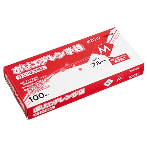 川西工業 ポリエチレン手袋 #2019 外エンボス ブルー M 1箱(100枚)