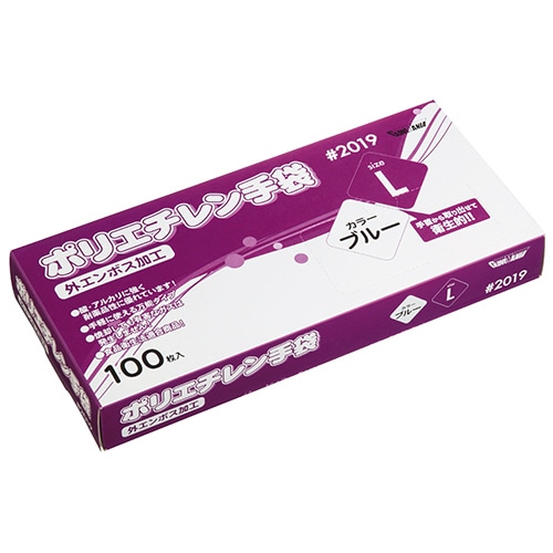 川西工業 ポリエチレン手袋 #2019 外エンボス ブルー L 1箱(100枚)